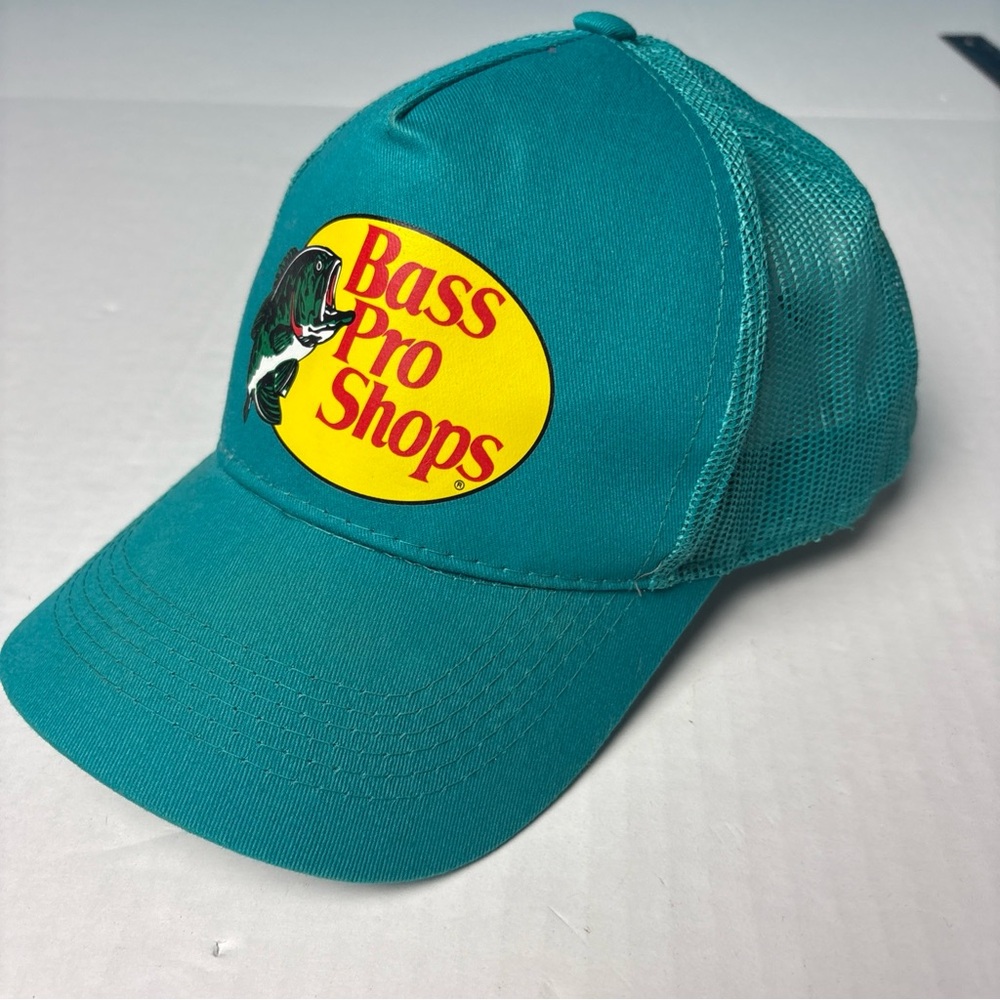 Bass Pro Shop Adult Baseball Hat Cap Teal Green Logo Largemouth Bass Outdoors